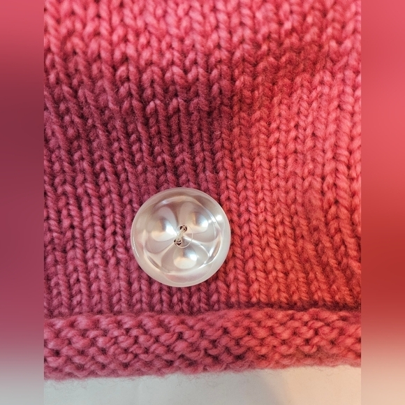 Hand Crafted Mauve Pink Hand knit Beanie Unisex Handmade crochet cap floral top - Picture 3 of 17